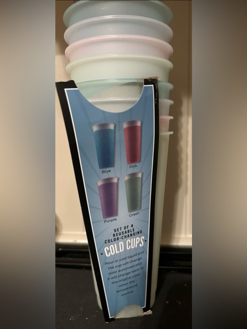Set of 8 Reusable Color-Changing Cold Cups - Pastel Blue, Pink, Green, Purple